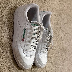 Reebok White Leather Sneakers with Green Logo Accents